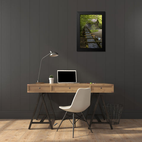 TN, Great Smoky Mts Wooden flume directs water Black Modern Wood Framed Art Print by Grall, Don