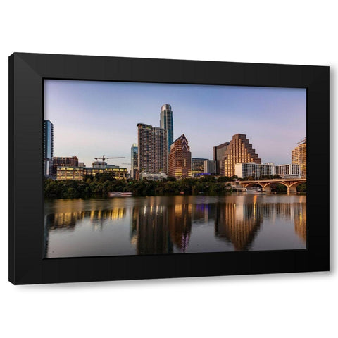 City skyline reflects in the Colorado River in Austin-Texas-USA Black Modern Wood Framed Art Print with Double Matting by Haney, Chuck