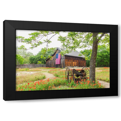 Castroville-Texas-USA-Large American flag on a barn in the Texas Hill Country Black Modern Wood Framed Art Print with Double Matting by Wilson, Emily M.