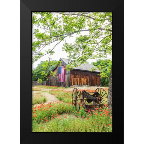 Castroville-Texas-USA-Large American flag on a barn in the Texas Hill Country Black Modern Wood Framed Art Print by Wilson, Emily M.