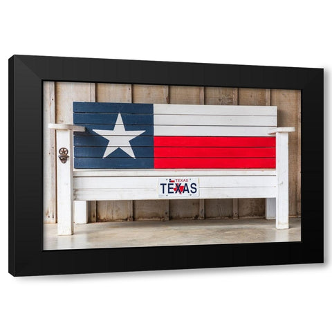 Luckenbach-Texas-USA-Bench painted like the Texas flag Black Modern Wood Framed Art Print by Wilson, Emily M.