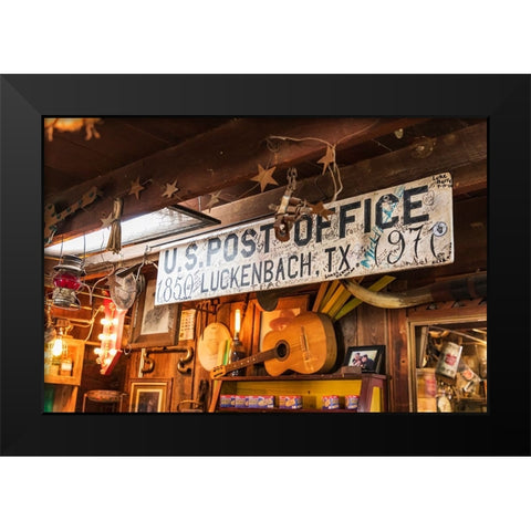 Luckenbach-Texas-USA-Post office sign in a tourist shop in Luckenbach-Texas Black Modern Wood Framed Art Print by Wilson, Emily M.