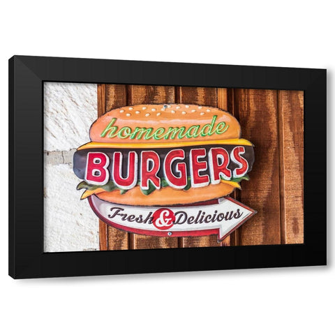 Bandera-Texas-USA-Sign for homemade burgers in the Texas Hill Country Black Modern Wood Framed Art Print by Wilson, Emily M.