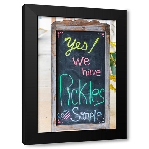 Bandera-Texas-USA-Chalkboard sign for pickles in the Texas Hill Country Black Modern Wood Framed Art Print with Double Matting by Wilson, Emily M.