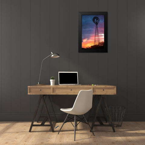 Windmill at sunrise Black Modern Wood Framed Art Print by Ditto, Larry