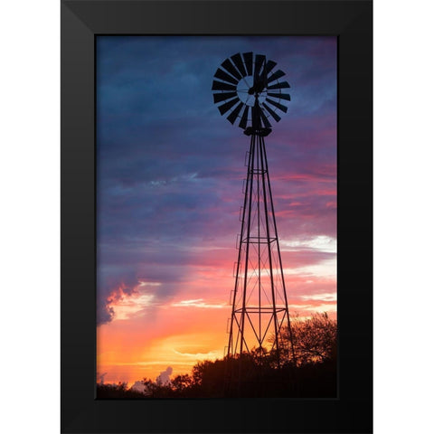 Windmill at sunrise Black Modern Wood Framed Art Print by Ditto, Larry