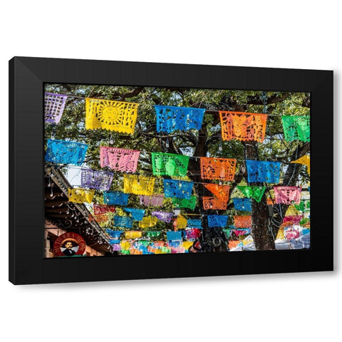 Mexican Market Square-Flags Symbols christmas paper decorations-San Antonio-Texas Black Modern Wood Framed Art Print with Double Matting by Perry, William