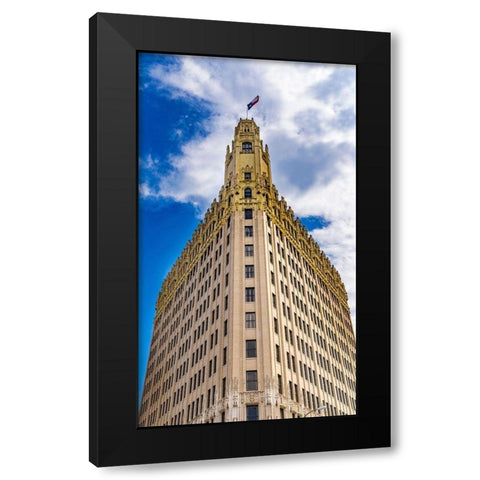 Emily Morgan West Hotel Texas Flag Next to Alamo-San Antonio-Texas Emily West-yellow Rose of Texas Black Modern Wood Framed Art Print by Perry, William