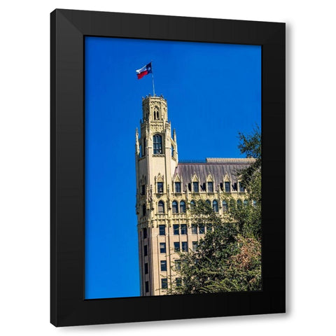 Emily Morgan West Hotel Texas Flag Next to Alamo-San Antonio-Texas Emily West-yellow Rose of Texas Black Modern Wood Framed Art Print with Double Matting by Perry, William