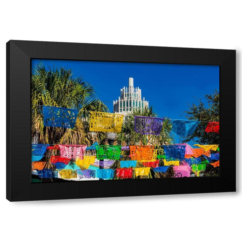 Mexican Market Square-Flags Symbols christmas paper decorations-San Antonio-Texas Black Modern Wood Framed Art Print with Double Matting by Perry, William
