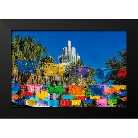 Mexican Market Square-Flags Symbols christmas paper decorations-San Antonio-Texas Black Modern Wood Framed Art Print by Perry, William