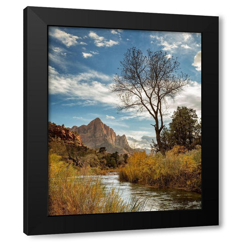 Utah-Zion National Park-Virgin River and The Watchman near sunset Black Modern Wood Framed Art Print with Double Matting by Collins, Ann