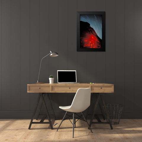 USA, Utah, Arches NP, Petroglyphs and star trails Black Modern Wood Framed Art Print by Kirkland, Dennis