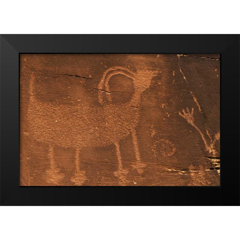 Utah Petroglyph rock art at Dinosaur NM Black Modern Wood Framed Art Print by Flaherty, Dennis