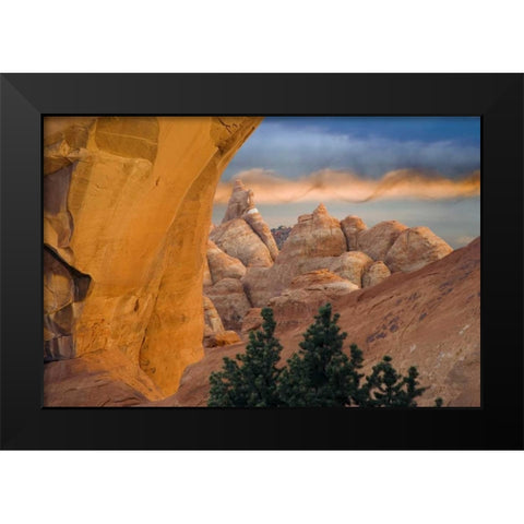 UT, Arches NP Setting sun illumines Skyline Arch Black Modern Wood Framed Art Print by Paulson, Don