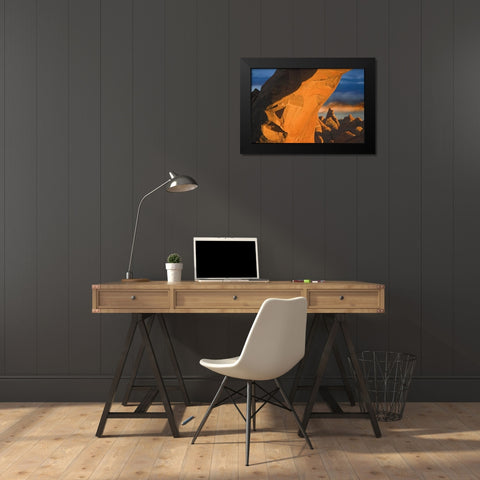 UT, Arches NP Setting sun illumines Skyline Arch Black Modern Wood Framed Art Print by Paulson, Don
