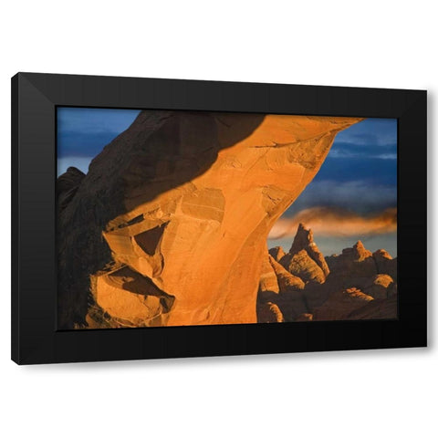 UT, Arches NP Setting sun illumines Skyline Arch Black Modern Wood Framed Art Print by Paulson, Don