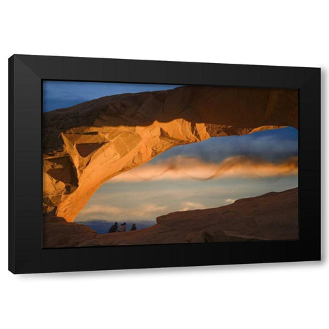 UT, Arches NP Hikers at Skyline arch at sunset Black Modern Wood Framed Art Print with Double Matting by Paulson, Don