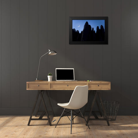 UT, Arches NP Crescent moon and silhouette Black Modern Wood Framed Art Print by Paulson, Don