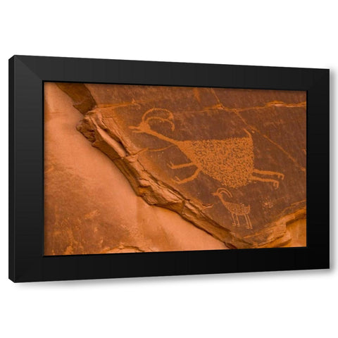 UT, Monument Valley NP Petroglyph etching Black Modern Wood Framed Art Print with Double Matting by OBrien, Jay