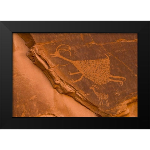 UT, Monument Valley NP Petroglyph etching Black Modern Wood Framed Art Print by OBrien, Jay