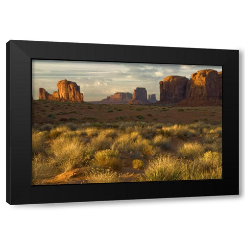 UT, Monument Valley landscape at sunrise Black Modern Wood Framed Art Print by OBrien, Jay