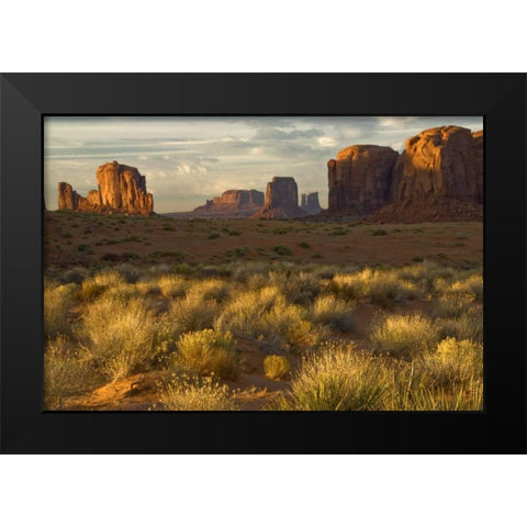 UT, Monument Valley landscape at sunrise Black Modern Wood Framed Art Print by OBrien, Jay