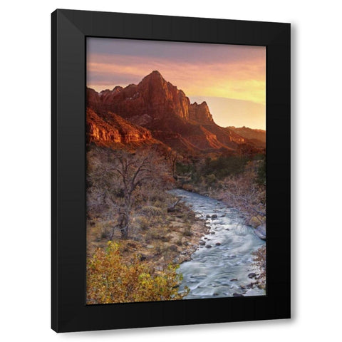 UT, Zion NP The Watchman and Virgin River Black Modern Wood Framed Art Print by Welling, Dave