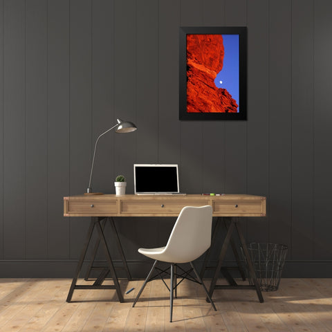 USA, Utah, Arches NP Moonrise over Balanced Rock Black Modern Wood Framed Art Print by Welling, Dave