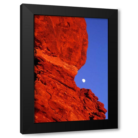 USA, Utah, Arches NP Moonrise over Balanced Rock Black Modern Wood Framed Art Print by Welling, Dave