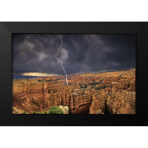 UT, Bryce Canyon Lightning over the hoodoos Black Modern Wood Framed Art Print by Welling, Dave