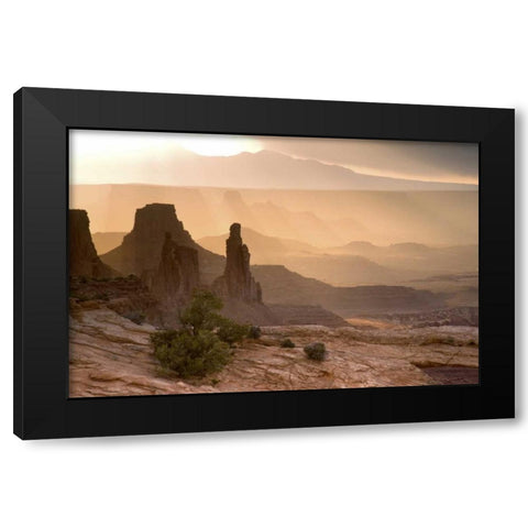 USA, UT, Canyonlands Washer Woman and Mesa Arch Black Modern Wood Framed Art Print with Double Matting by Paulson, Don