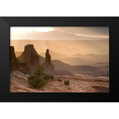 USA, UT, Canyonlands Washer Woman and Mesa Arch Black Modern Wood Framed Art Print by Paulson, Don