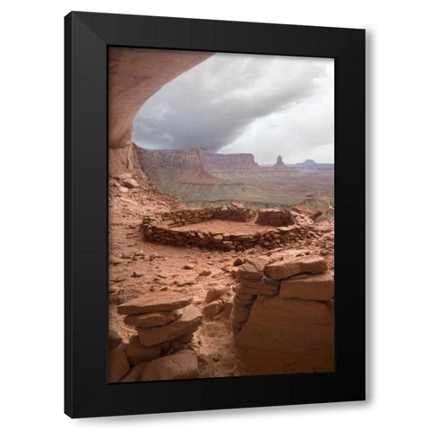 UT, Canyonlands NP Anasazi ruin with clouds Black Modern Wood Framed Art Print by Paulson, Don