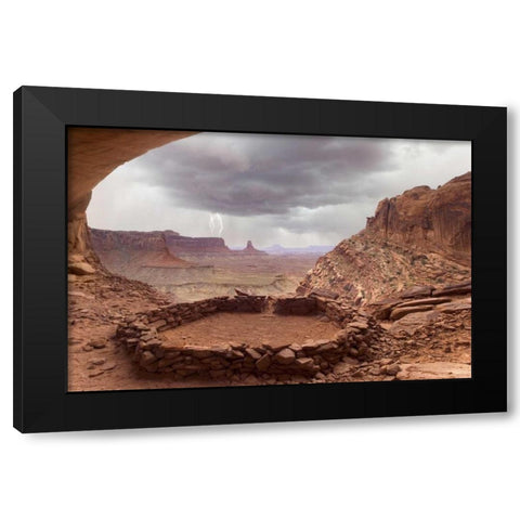 UT, Canyonlands NP Anasazi ruin with lightning Black Modern Wood Framed Art Print by Paulson, Don