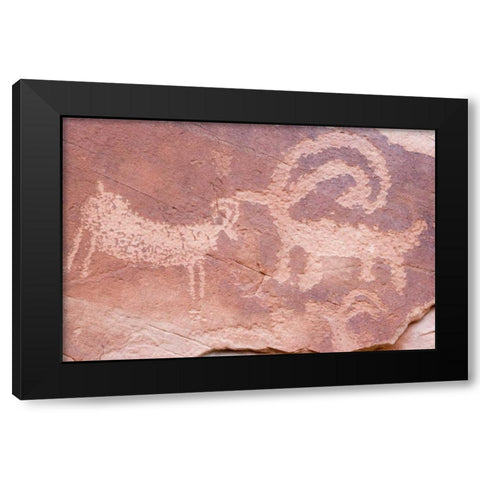UT, Glen Canyon NP Petroglyph byEscalante River Black Modern Wood Framed Art Print by Paulson, Don