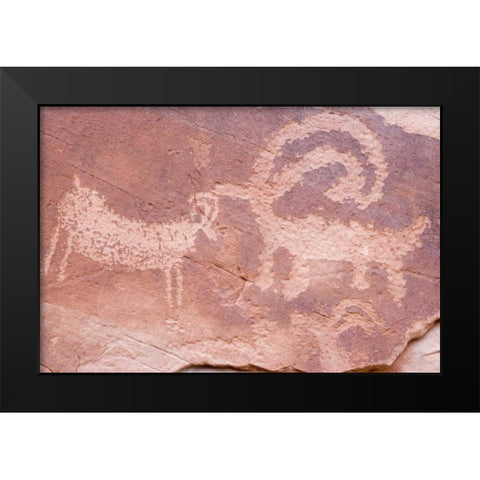 UT, Glen Canyon NP Petroglyph byEscalante River Black Modern Wood Framed Art Print by Paulson, Don