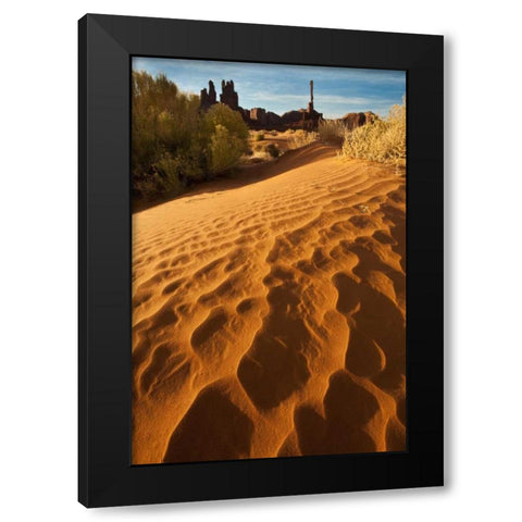 Utah, Monument Valley Sand dunes with Totem Pole Black Modern Wood Framed Art Print by Rotenberg, Nancy