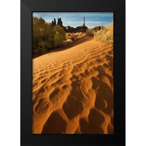 Utah, Monument Valley Sand dunes with Totem Pole Black Modern Wood Framed Art Print by Rotenberg, Nancy