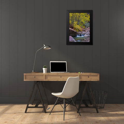 UT, Zion Virgin River waterfall and The Narrows Black Modern Wood Framed Art Print by Rotenberg, Nancy