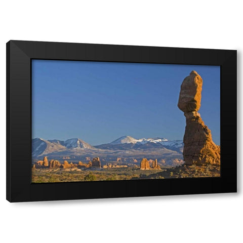 UT, Arches NP Balanced Rock with La Sal Mots  Black Modern Wood Framed Art Print with Double Matting by Illg, Cathy and Gordon