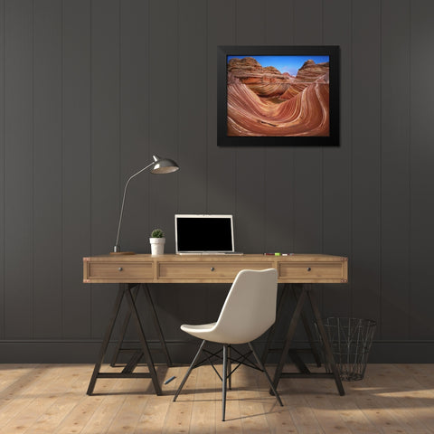 Utah, Paria Canyon The Wave formation, sandstone Black Modern Wood Framed Art Print by Flaherty, Dennis