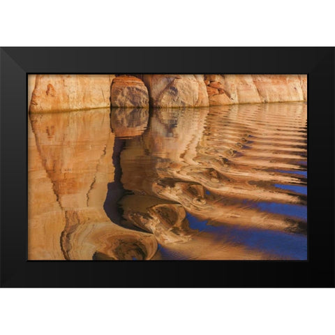 UT, Glen Canyon Boat wake reflects cliff Black Modern Wood Framed Art Print by Paulson, Don