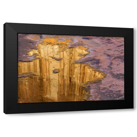 Utah, Glen Canyon Pool of water reflects a cliff Black Modern Wood Framed Art Print with Double Matting by Paulson, Don