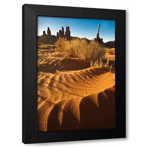 UT, Monument Valley Totem pole and sand dunes Black Modern Wood Framed Art Print with Double Matting by Rotenberg, Nancy