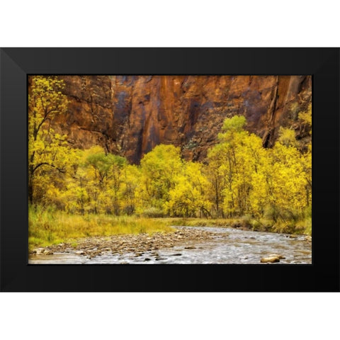 USA, Utah, Zion NP Stream in autumn landscape Black Modern Wood Framed Art Print by OBrien, Jay