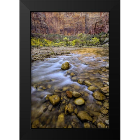 USA, Utah, Zion NP Stream in autumn scenic Black Modern Wood Framed Art Print by OBrien, Jay