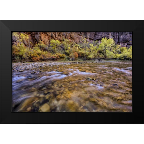 USA, Utah, Zion NP Stream in autumn scenic Black Modern Wood Framed Art Print by OBrien, Jay