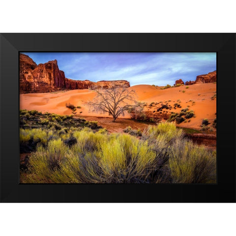 Utah-Monument Valley Landscape and dead tree  Black Modern Wood Framed Art Print by Jaynes Gallery