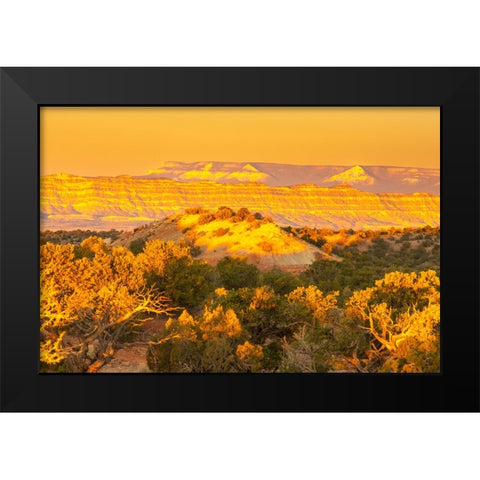 USA- Utah- Grand Staircase Escalante National Monument. Sunrise on cliff and valley. Black Modern Wood Framed Art Print by Jaynes Gallery